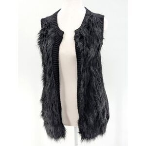 H&M Black Faux Fur Open Sleeveless Knit Vest Grunge Indie Boho Size XS/Small
